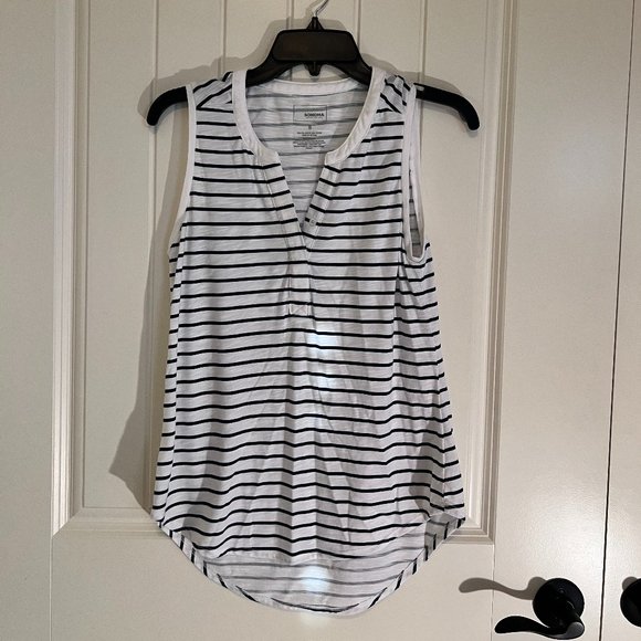 Sonoma Tops - Sonoma White and Blue Striped Henley Tank
